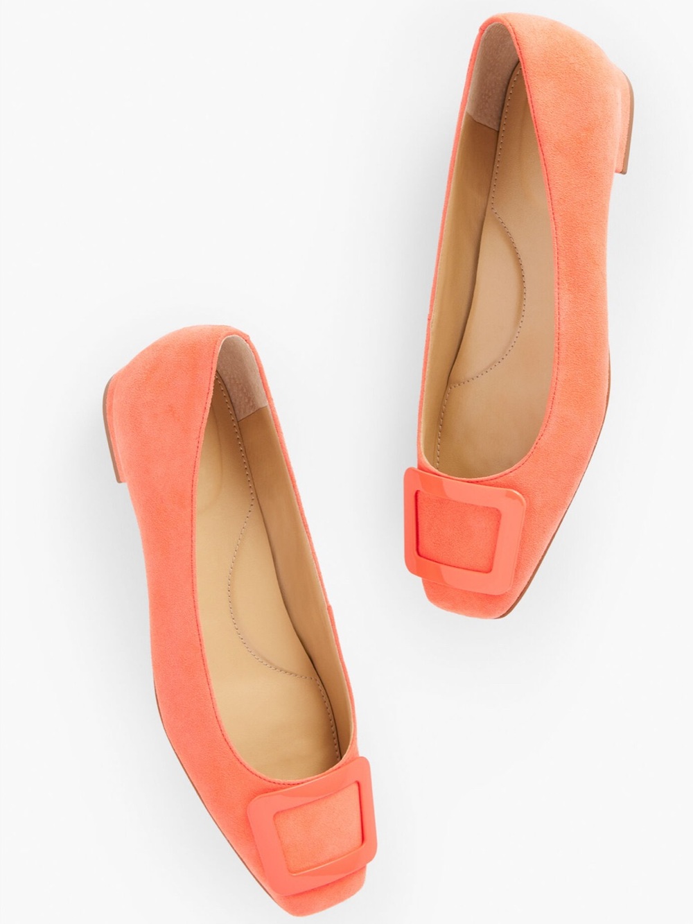 Talbots Sutton Resin Flat Suede Buckle Flats In Coral Women’s Size 6M New In Box